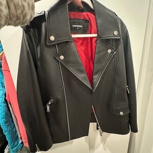 DSQUARED2 Black Leather Biker Jacket